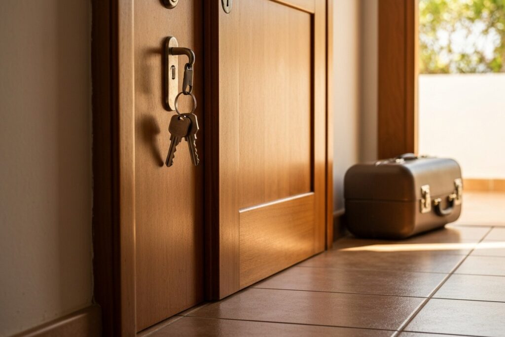 Abandono de hogar antes del divorcio: llaves en la puerta de una vivienda familiar